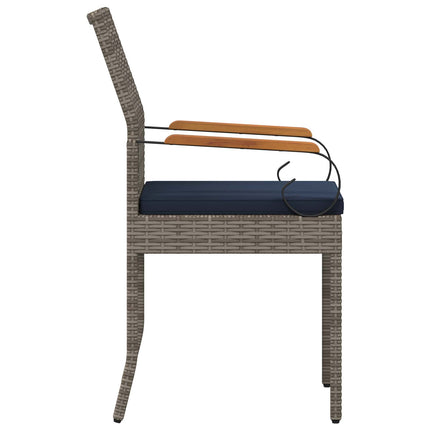 Trädgårdsstolar 2 pcs Grå och Marinblå Poly Rattan och Akacia