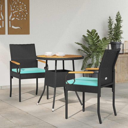 Trädgårdsstolar 2 st Svart och turkos Poly Rattan och Akacia