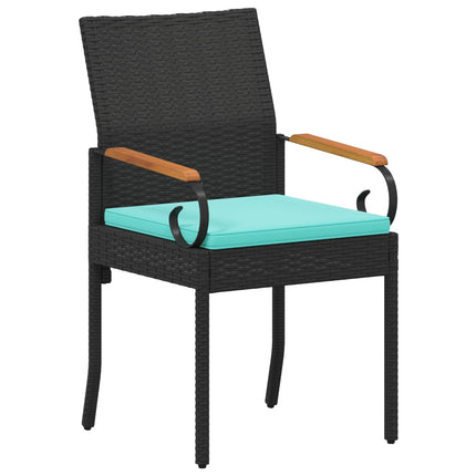 Trädgårdsstolar 2 pcs Svart och turkos Poly Rattan och Akacia
