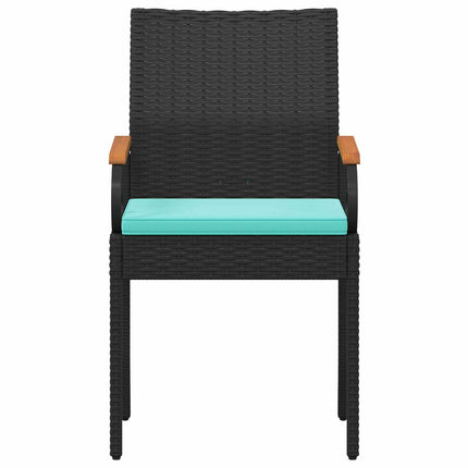 Trädgårdsstolar 2 pcs Svart och turkos Poly Rattan och Akacia