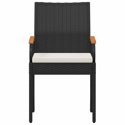 Trädgårdsstolar 4 st Svart och krämvit Poly Rattan och Akacia
