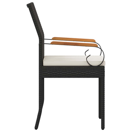Trädgårdsstolar 4 pcs Svart och krämvit Poly Rattan och Akacia