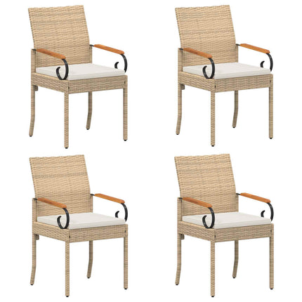 Trädgårdsstolar 4 st Beige och krämvit Poly Rattan och Akacia