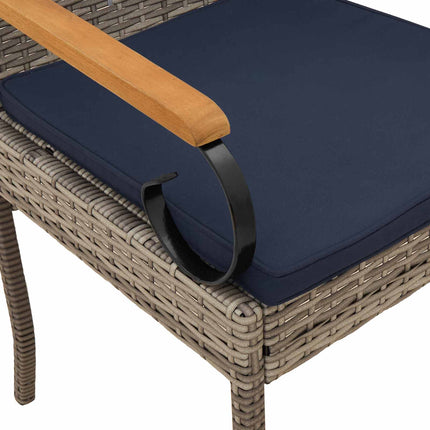 Trädgårdsstolar 4 pcs Grå och Marinblå Poly Rattan och Akacia