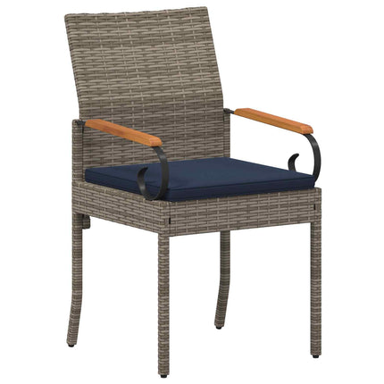 Trädgårdsstolar 4 pcs Grå och Marinblå Poly Rattan och Akacia