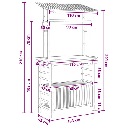 Utomhus Barbord Naturfärg 110 x 50 x 210 cm Bambus