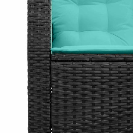 Trädgårdsoffa med kudde 2 pcs Svart och turkos Poly rattan