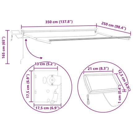 Elektrisk utdragbar markisram Vit 3,5 x 2,5 m Aluminium