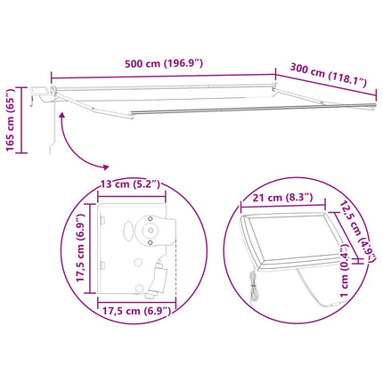 Elektrisk utdragbar markisram Vit 5 x 3 m Aluminium