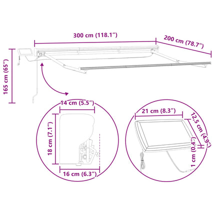 Manuell markisram med LED-lampor Vit 3 x 2 m Aluminium