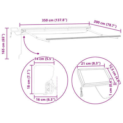 Manuell markisram med LED-lampor Antracit 3,5 x 2 m Aluminium