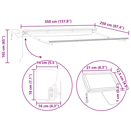 Manuell markisram med LED-lampor Antracit 3,5 x 2,5 m Aluminium