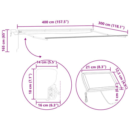 Manuell markisram med LED-lampor Antracit 4 × 3 m Aluminium