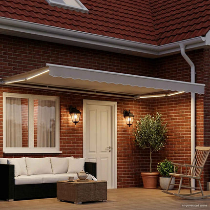Elmarkisram med LED-lampor Vit 4 × 3 m Aluminium