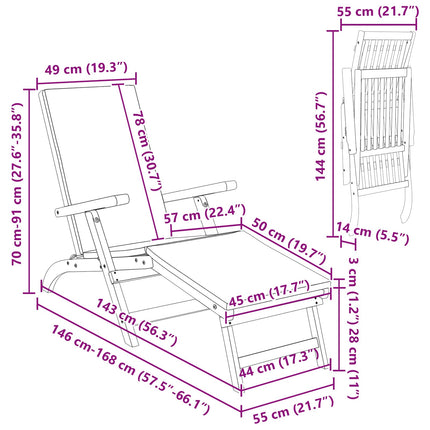 Reclining och Fällbar Solstol Massivt Akaciaträ