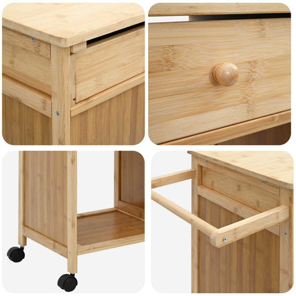 Köksvagn med hjul Naturfärg 90,5 x 36 x 86,5 cm Bambus