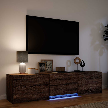 TV-bänk med LED Brun ek 165 x 34 x 40 cm Konstruerat trä