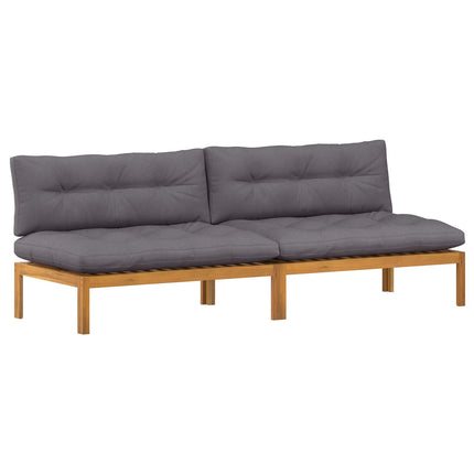 Mellansoffa 2 Stycke Naturlig och Mörk Grå Akaciaträ