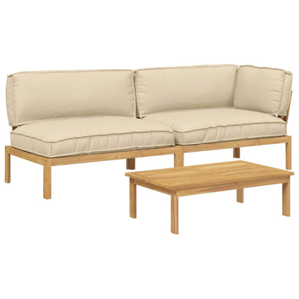Soffset med kudde Enfärgad 3 pcs Beige Massivt Akaciaträ