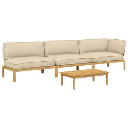 Soffset med kudde Enfärgad 4 pcs Beige Massivt Akaciaträ