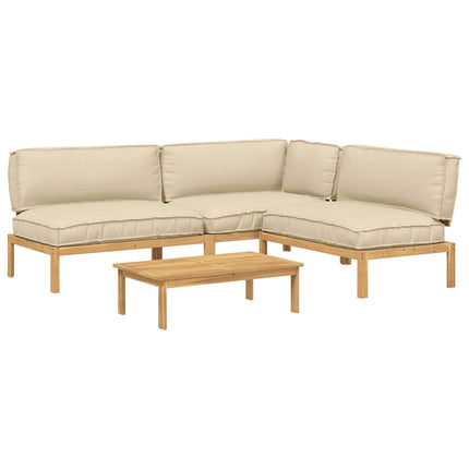 Soffset med kudde Enfärgad 4 pcs Beige Massivt Akaciaträ