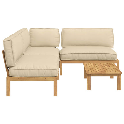 Soffset med kudde Enfärgad 4 pcs Beige Massivt Akaciaträ