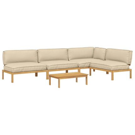 Soffset med kudde Enfärgad 5 pcs Beige Massivt Akaciaträ