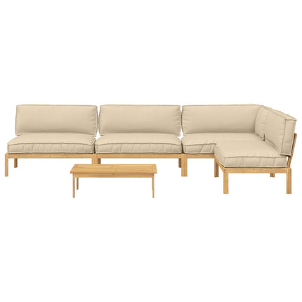 Soffset med kudde Enfärgad 5 pcs Beige Massivt Akaciaträ