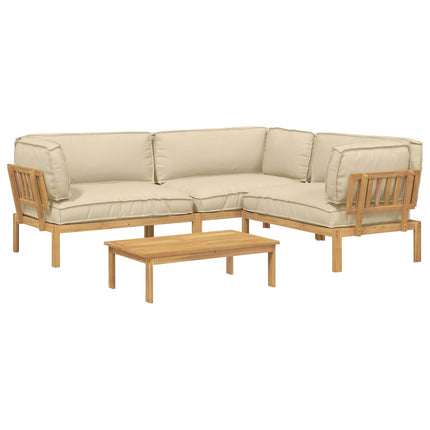 Soffset med kudde Enfärgad 4 pcs Beige Massivt Akaciaträ