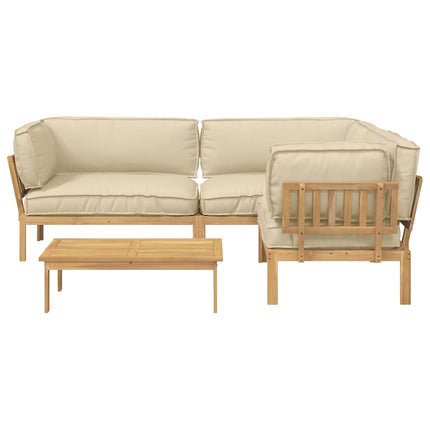 Soffset med kudde Enfärgad 4 pcs Beige Massivt Akaciaträ