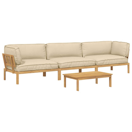 Soffset med kudde Enfärgad 4 pcs Beige Massivt Akaciaträ