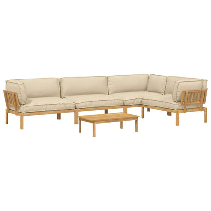Soffset med kudde 5 pcs Beige och Ljusbrun Massivt Akaciaträ
