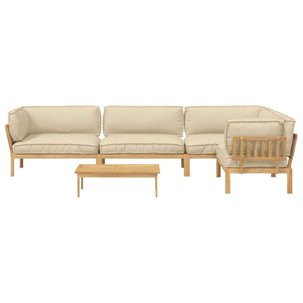 Soffset med kudde 5 pcs Beige och Ljusbrun Massivt Akaciaträ