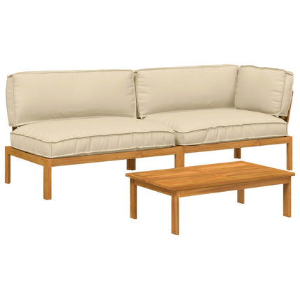 Soffset med kudde Enfärgad 3 pcs Beige Massivt Akaciaträ