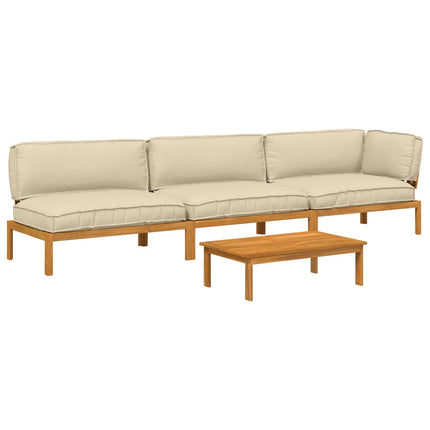 Soffset med kudde Enfärgad 4 pcs Beige Massivt Akaciaträ
