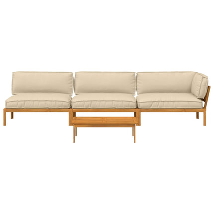 Soffset med kudde Enfärgad 4 pcs Beige Massivt Akaciaträ