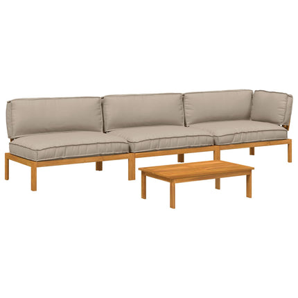 Soffset med kudde Enfärgad 4 pcs Taupe Massivt Akaciaträ