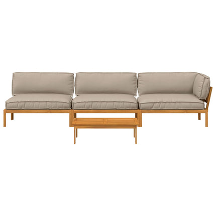 Soffset med kudde Enfärgad 4 pcs Taupe Massivt Akaciaträ