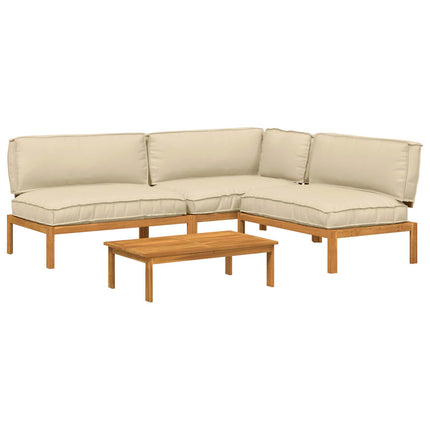 Soffset med kudde Enfärgad 4 pcs Beige Massivt Akaciaträ
