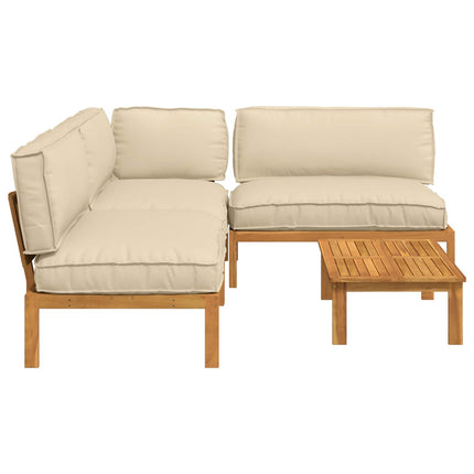 Soffset med kudde Enfärgad 4 pcs Beige Massivt Akaciaträ