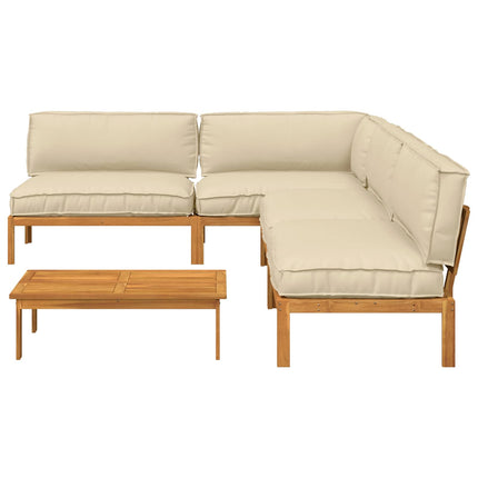 Soffset med kudde Enfärgad 5 pcs Beige Massivt Akaciaträ