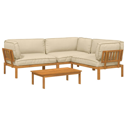 Soffset med kudde Enfärgad 4 pcs Beige Massivt Akaciaträ