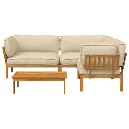 Soffset med kudde Enfärgad 4 pcs Beige Massivt Akaciaträ