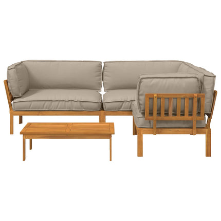 Soffset med kudde Enfärgad 4 pcs Taupe Massivt Akaciaträ