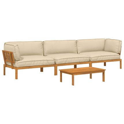 Soffset med kudde Enfärgad 4 pcs Beige Massivt Akaciaträ