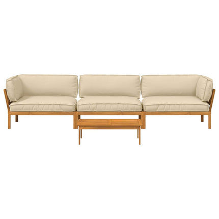 Soffset med kudde Enfärgad 4 pcs Beige Massivt Akaciaträ