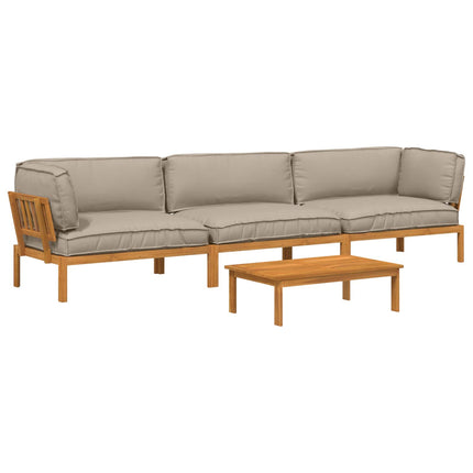 Soffset med kudde Enfärgad 4 pcs Taupe Massivt Akaciaträ