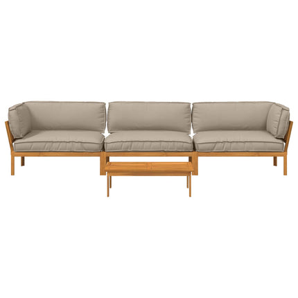 Soffset med kudde Enfärgad 4 pcs Taupe Massivt Akaciaträ