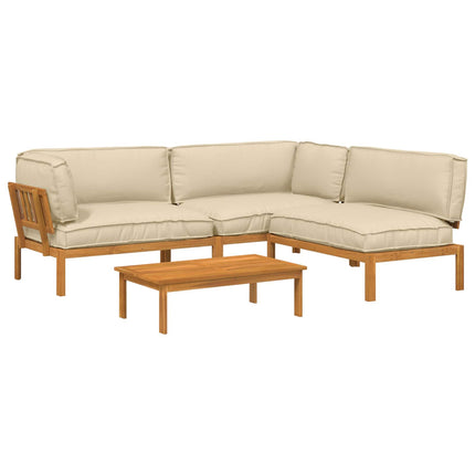 Soffset med kudde Enfärgad 4 pcs Beige Massivt Akaciaträ