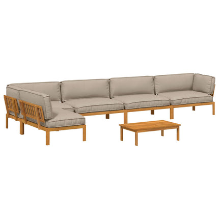 Soffset med kudde Enfärgad 6 pcs Taupe Massivt Akaciaträ